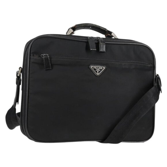 PRADA Hand Bag Nylon Leather 2way Black Silver Auth - Picture 1 of 16